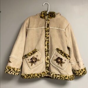 Big Chill girls 5/6 hooded jacket tan & leopard